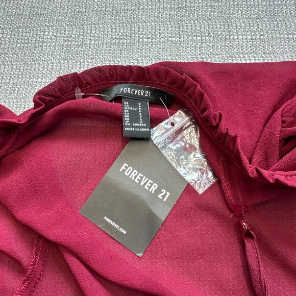 Forever 21 Burgundy Slip Dress with Sheer Jacket Small Ruffles Romantic Whimsy - Picture 6 of 10